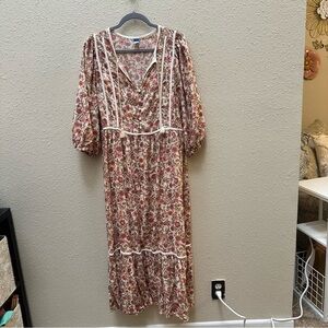 Old Navy Floral Maxi Dress in Cream and Rust